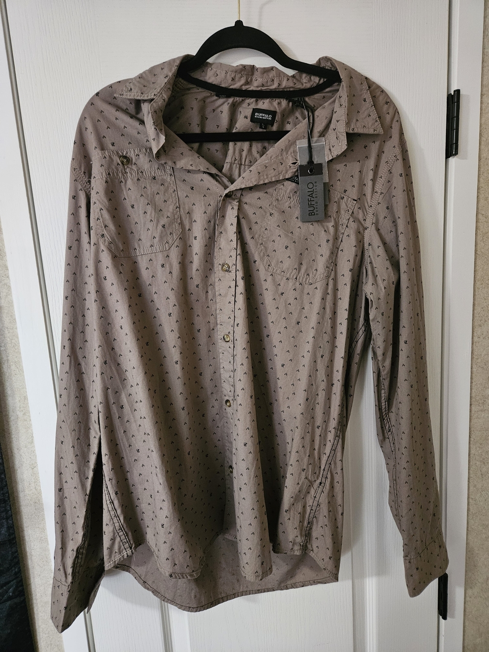 Buffalo David Bitton Taupe Button-Up Shirt with Micro Print